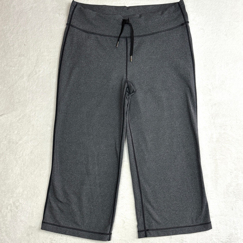 Lululemon Charcoal Gray Heather Wide Leg‎ Crop Yoga Pants Drawstring Size 8-10